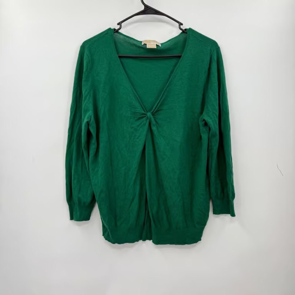 Michael Kors W Emerald Green V-Neck Long Sleeve Twist Front Top XL